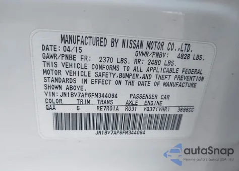 2015 Infiniti Q50 Premium from USA, damaged, VIN JN1BV7AP6FM344094